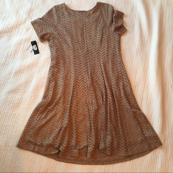 Flowy Sparkly Dark Tan Midi Dress - Picture 6 of 7